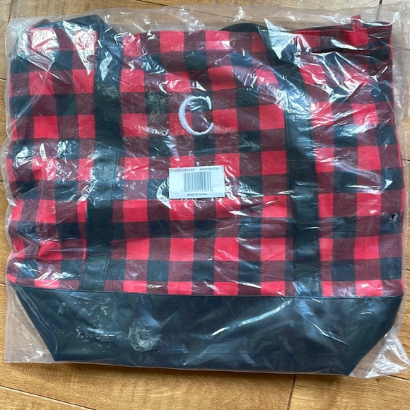 Handbags - NWT Black and white C tote bag, embroidered initial monogram, buffalo check